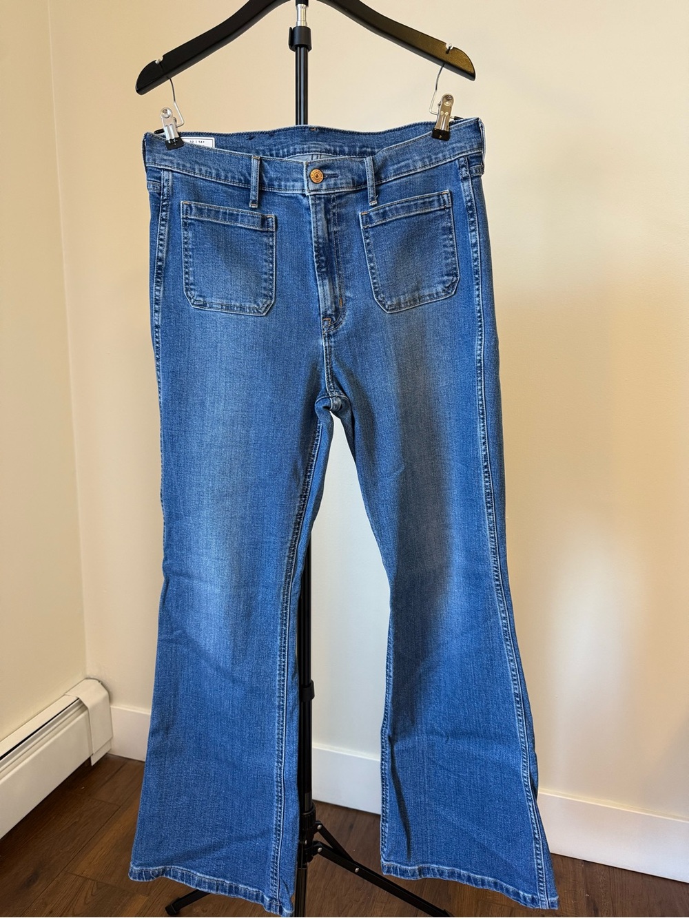 GAP Medium Blue Flare Jeans with Front Patch Pockets